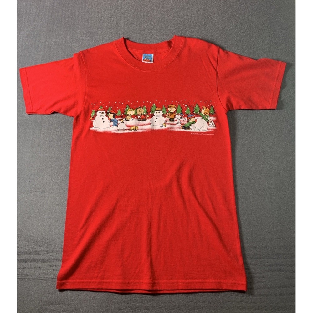 Vintage Peanuts Christmas T Shirt Snoopy Charlie Brown Snow Scene Adult S
